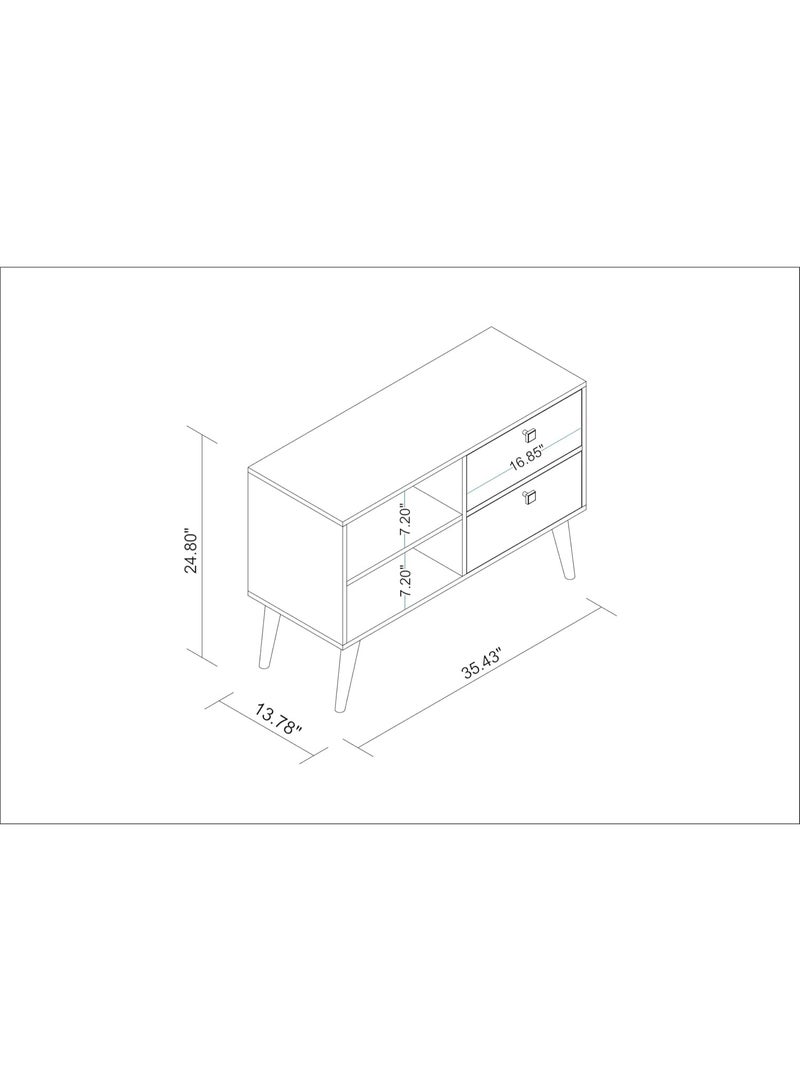 Manhattan Comfort Dalarna Series Long Tabletop TV Stand Console with Open Shelf Design and 2 Drawers, White - Image 3
